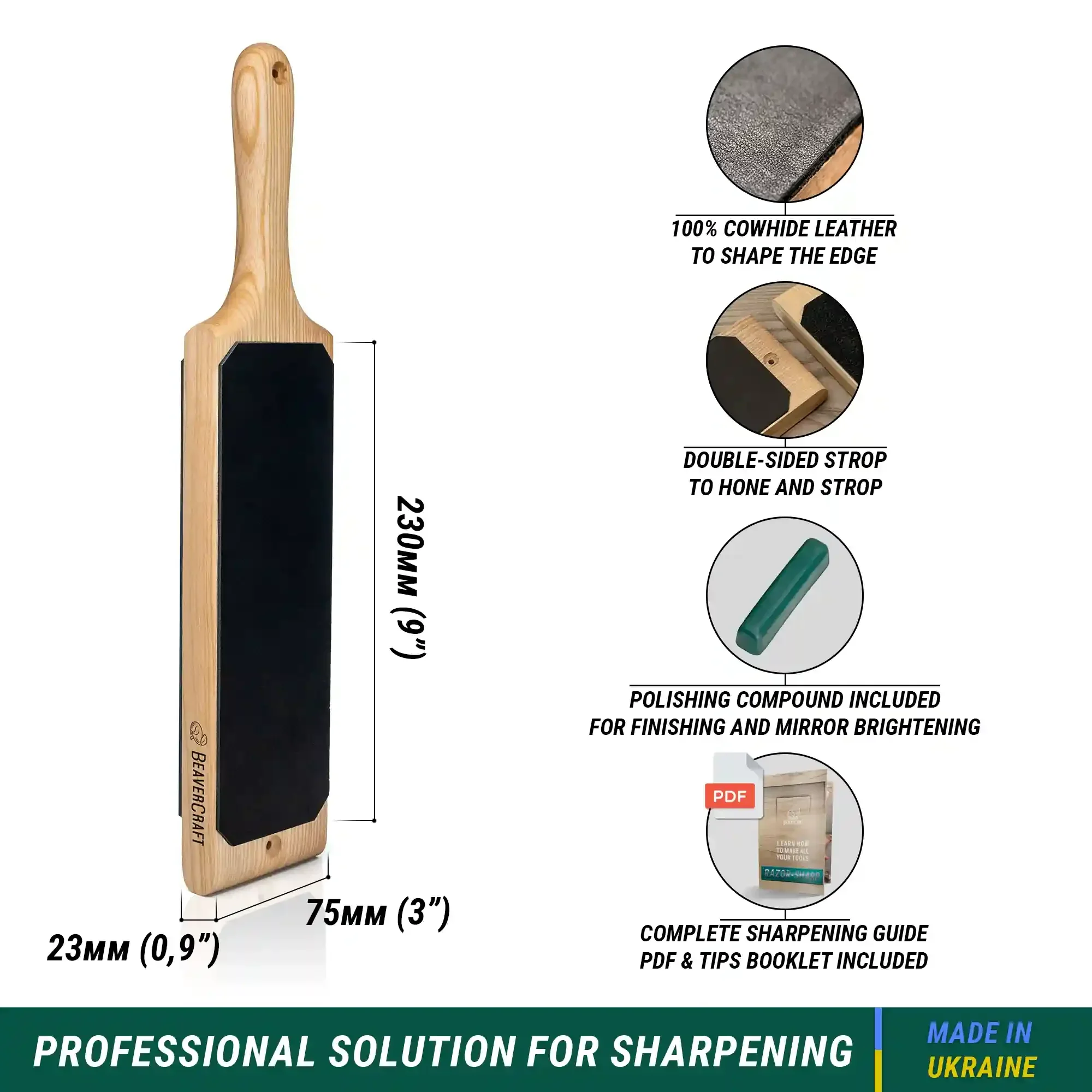 Dual-Sided Leather Paddle Strop & Polishing Compound - Image 2